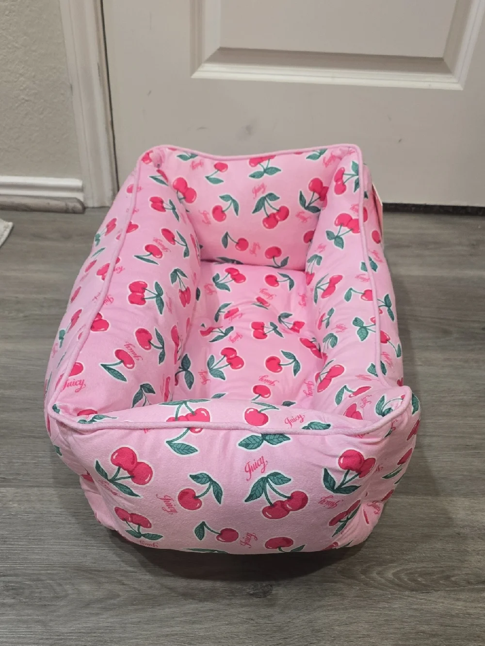 Juicy Couture Signature Logo Cherry Print Velour Pet Bed Cuddler